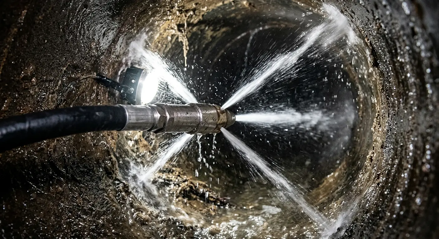 High-pressure hydro jetting nozzle cleaning sewer pipe for Storm Drain Cleaning in Bay Point